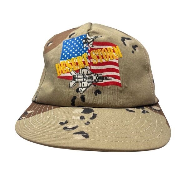 Desert Storm Vintage Snapack Hat Cap Camo Dad 90's Hills Tag American Flag USA - Picture 1 of 9